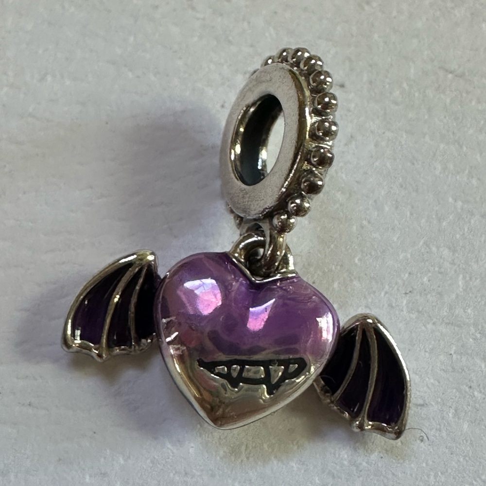 Pandora Purple Heart Bat Wing Charm Vampire Halloween